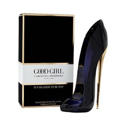 A bottle of Carolina Herrera Good Girl Eau De Parfum Pour Femme next to its packaging box.