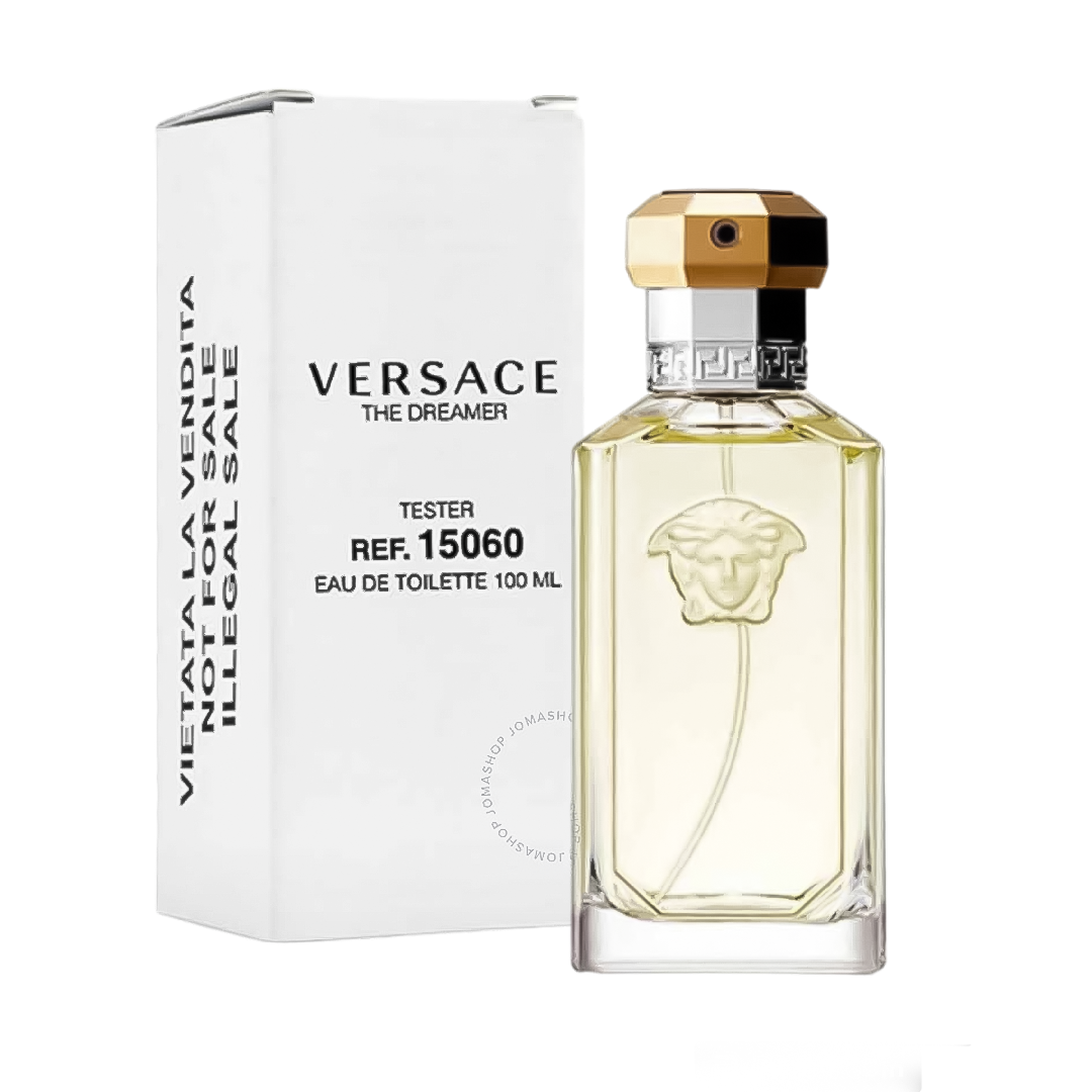 a bottle of perfume Versace The Dreamer and its packaging